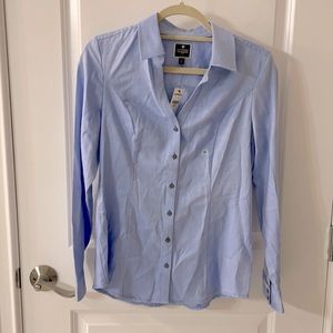 Express, blue collared button up, size M